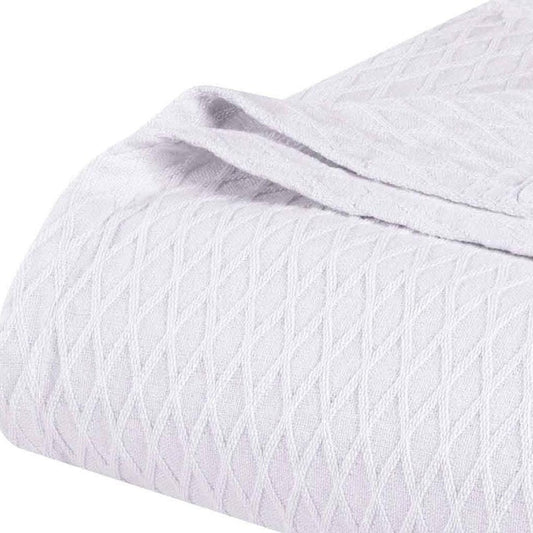 Twin White Cotton Geometric Blanket