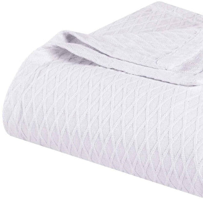 Twin White Cotton Geometric Blanket