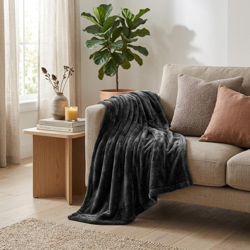 50" X 60" Black Fleece Plush Throw Blanket — view 5