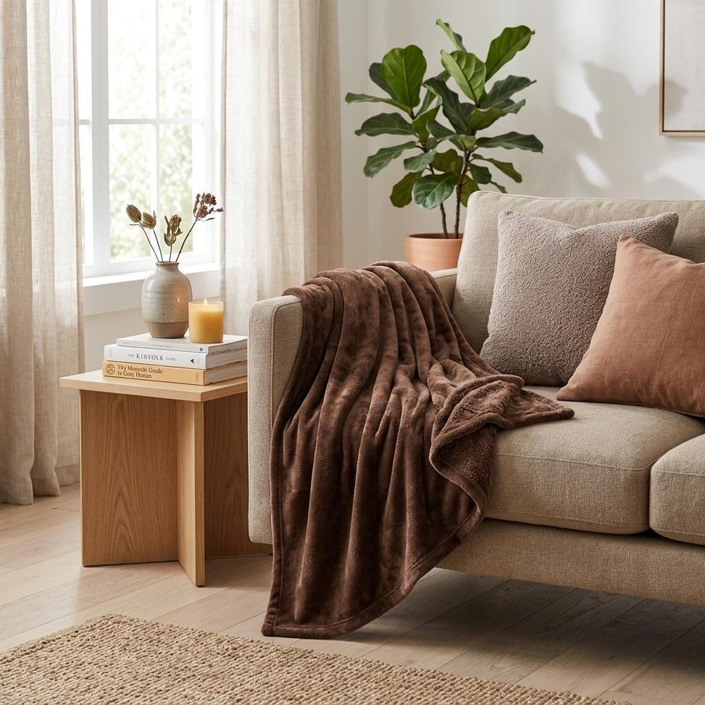 50" X 60" Chocolate Fleece Plush Throw Blanket — view 4