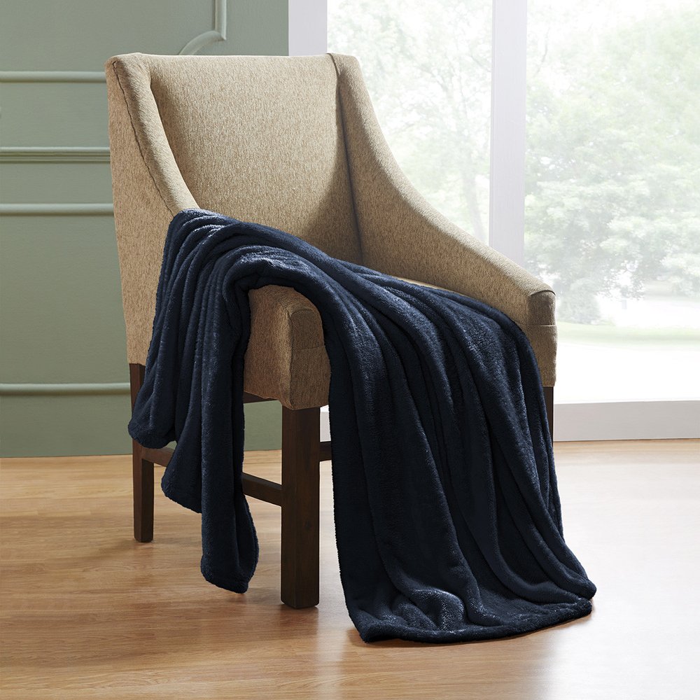 50" X 60" Navy Blue Fleece Plush Throw Blanket — view 3