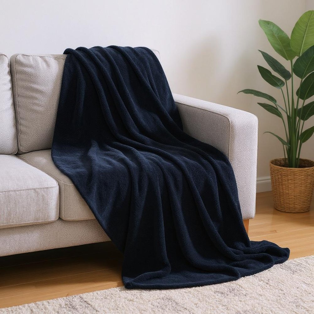 50" X 60" Navy Blue Fleece Plush Throw Blanket — view 5