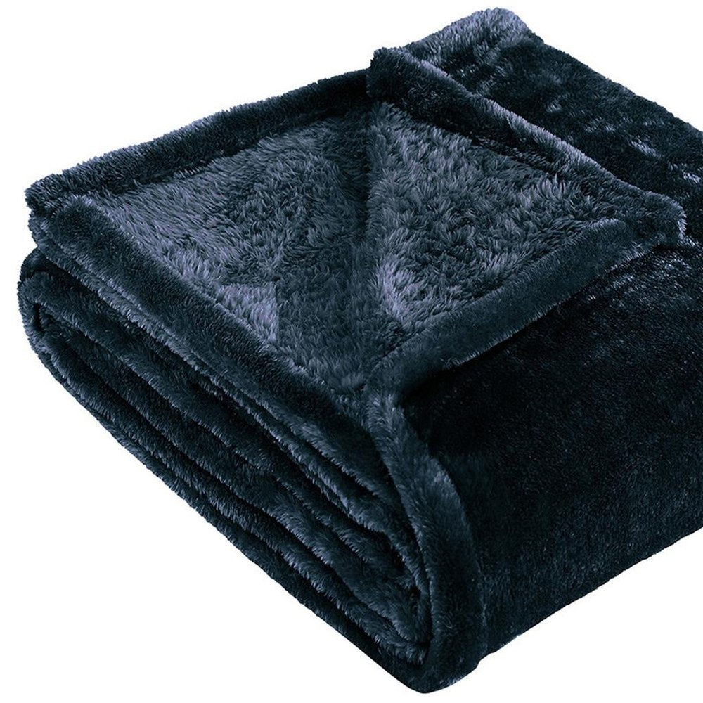 50" X 60" Navy Blue Fleece Plush Throw Blanket — view 7
