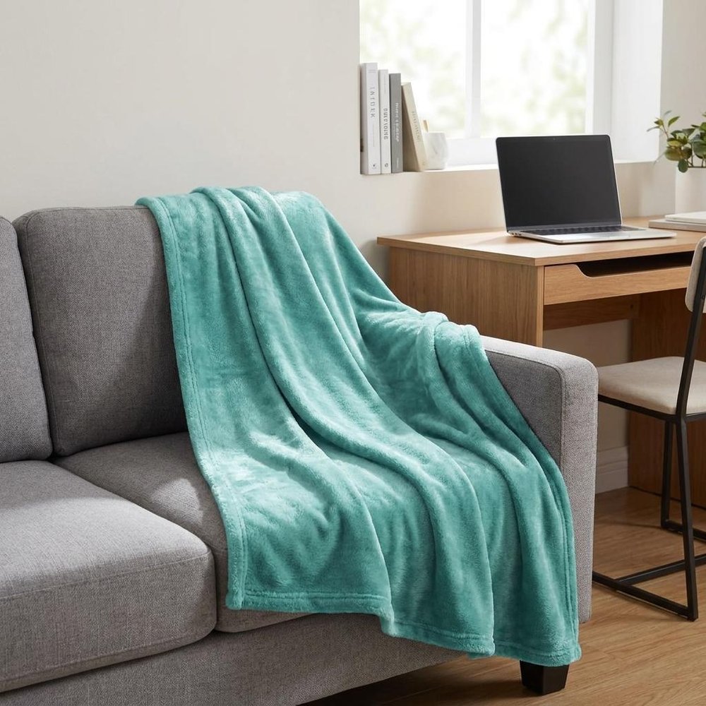 50" X 60" Turquoise Fleece Plush Throw Blanket — view 9