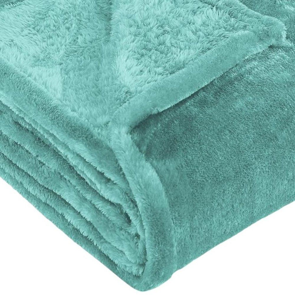50" X 60" Turquoise Fleece Plush Throw Blanket — view 6