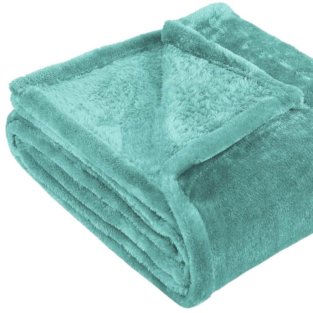 50" X 60" Turquoise Fleece Plush Throw Blanket — view 7
