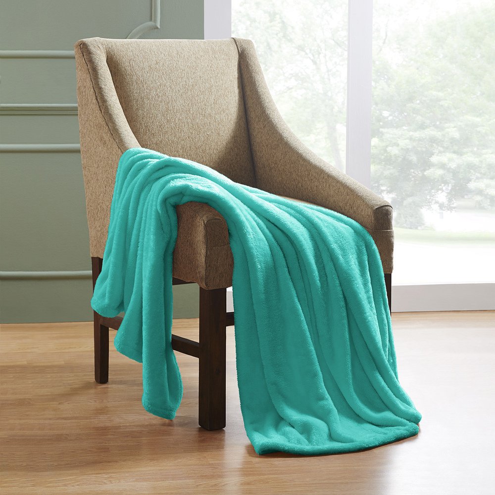 50" X 60" Turquoise Fleece Plush Throw Blanket — view 1