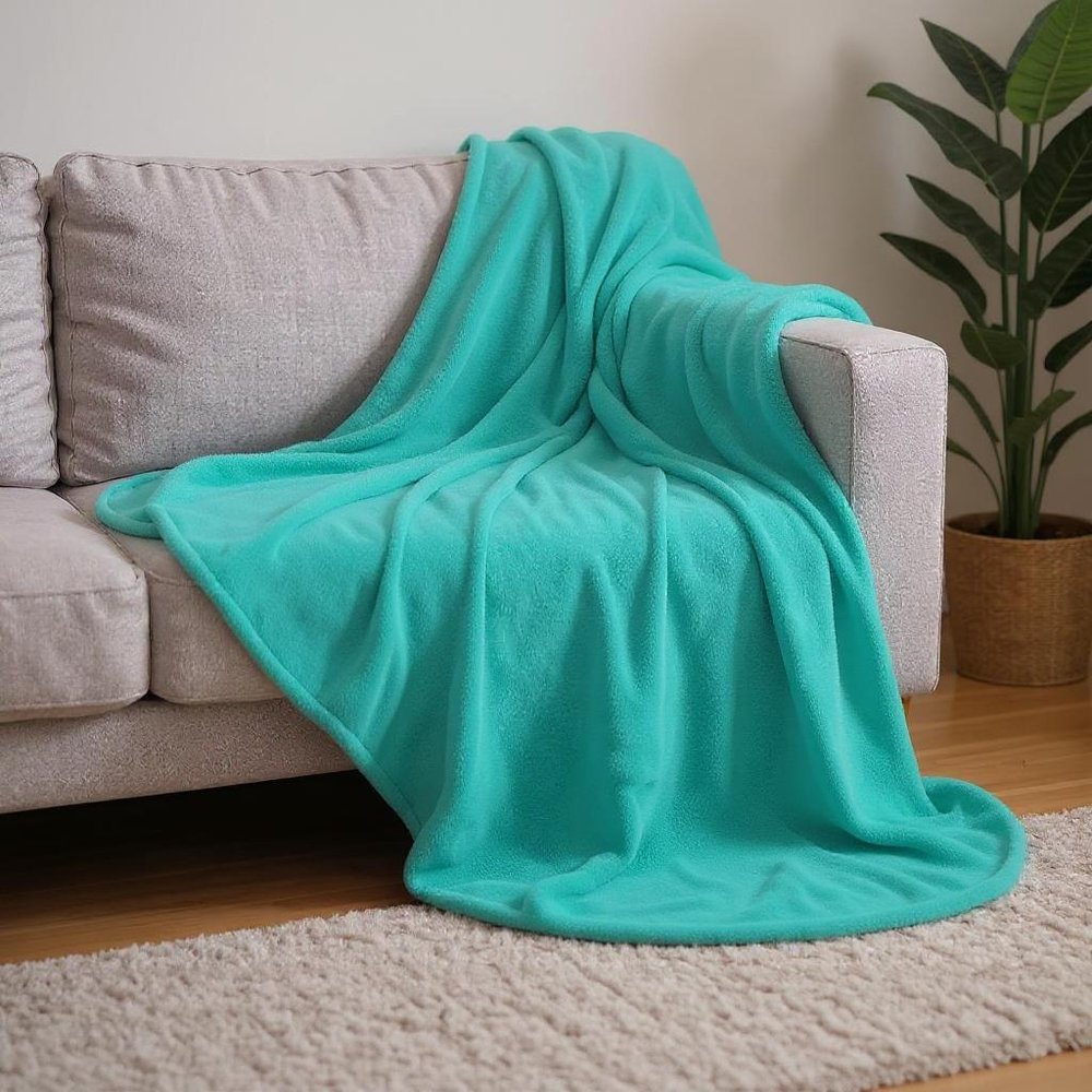 50" X 60" Turquoise Fleece Plush Throw Blanket — view 5