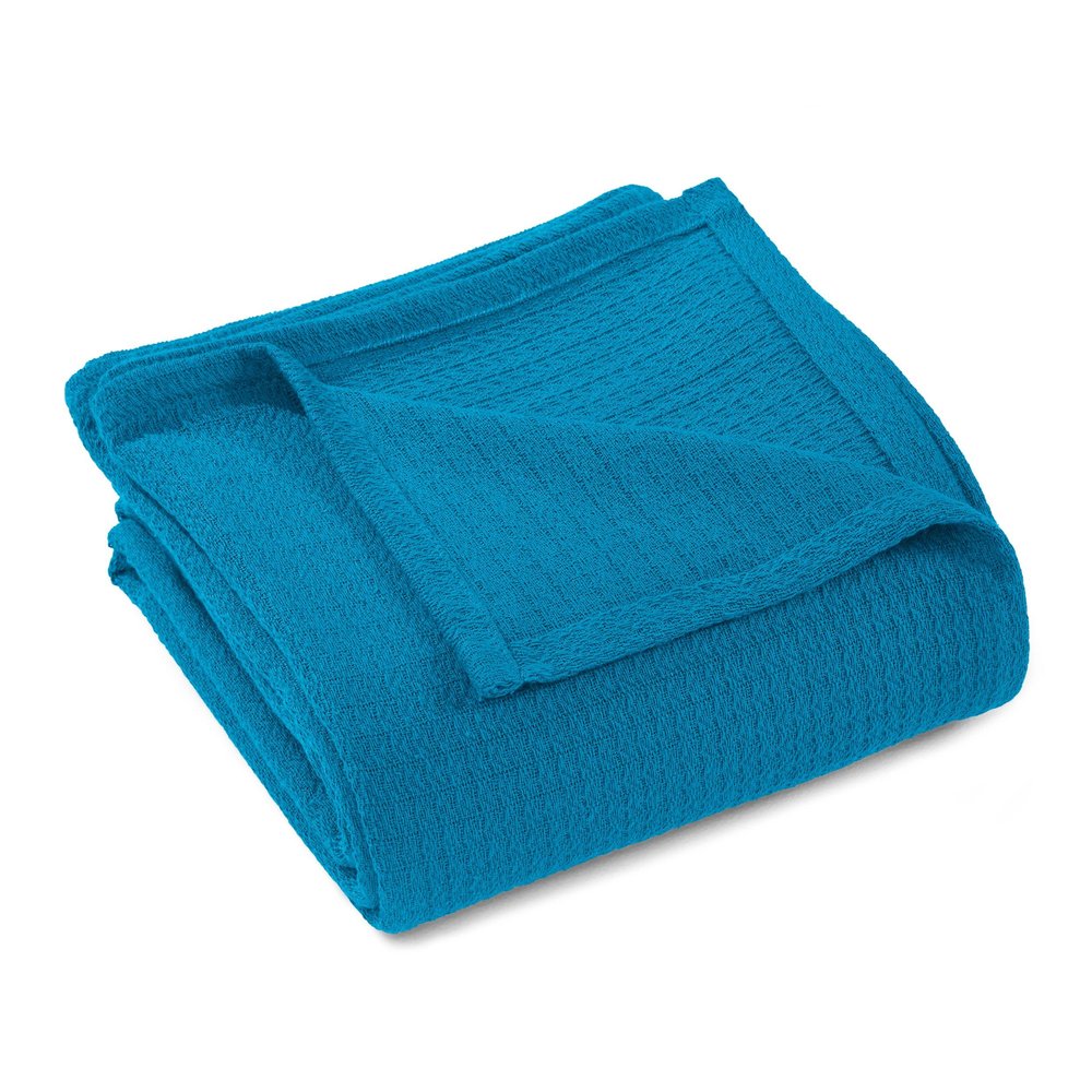 Queen Azure Cotton Waffle Weave Blanket — view 1