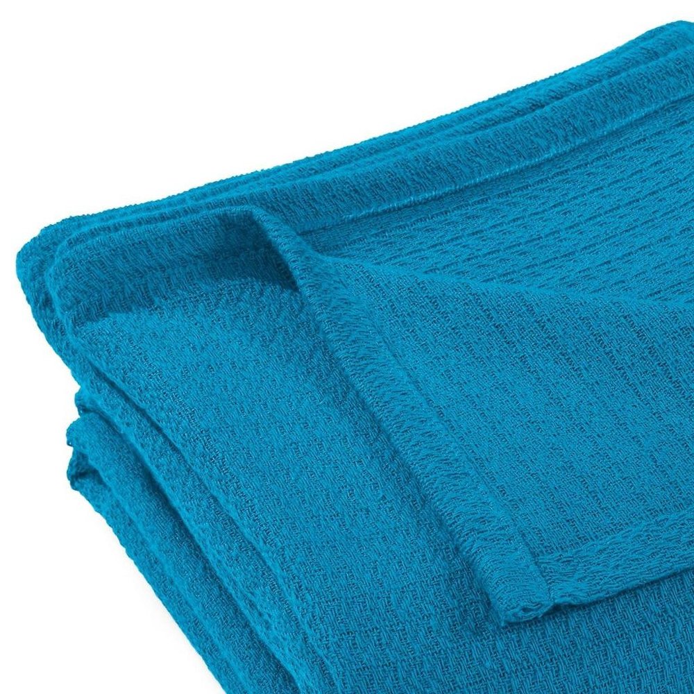 Queen Azure Cotton Waffle Weave Blanket — view 2