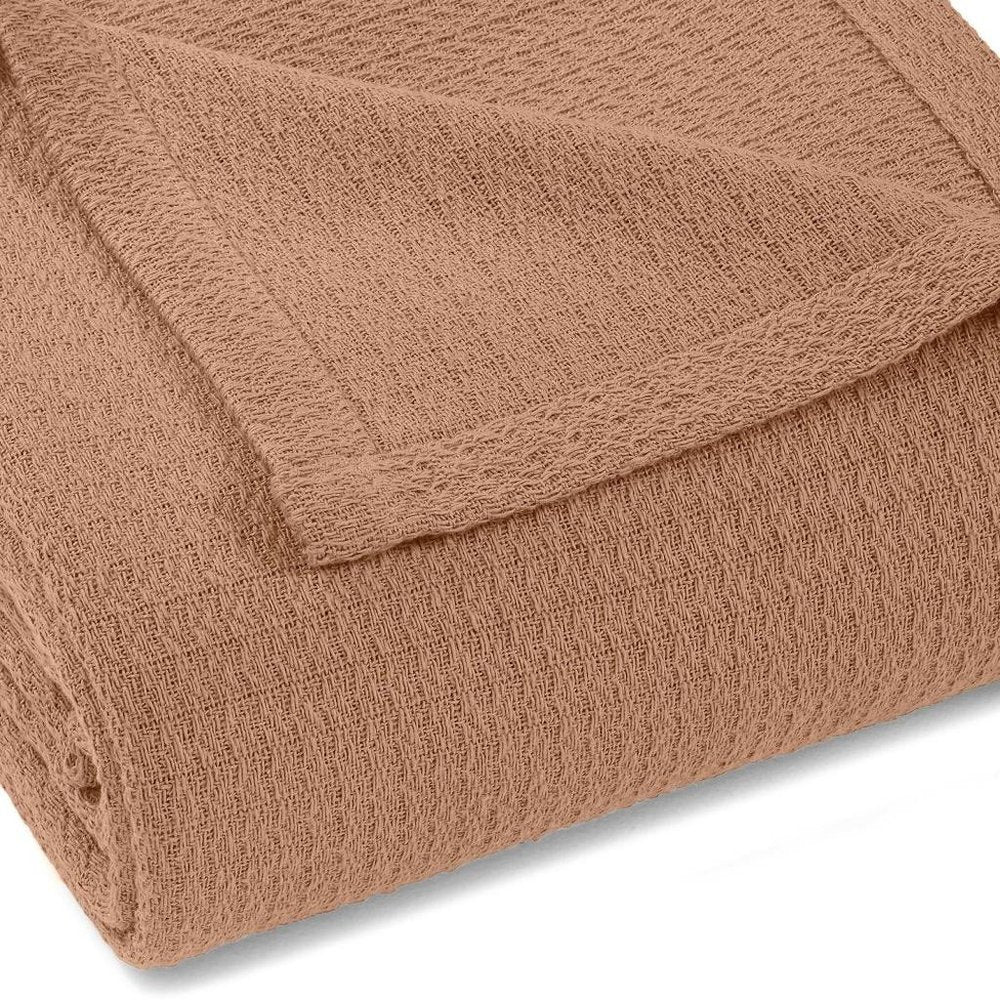 Queen Camel Cotton Waffle Weave Blanket — view 2