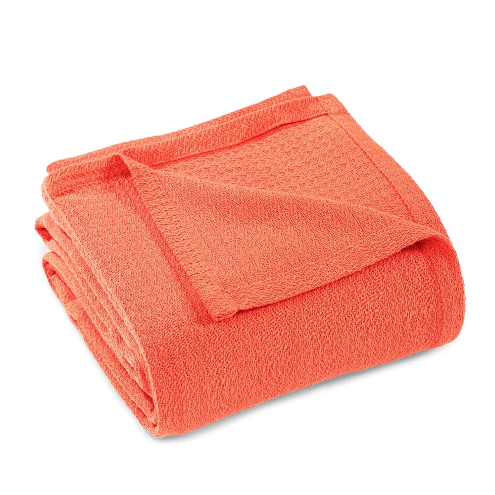 Queen Coral Cotton Waffle Weave Blanket — view 1