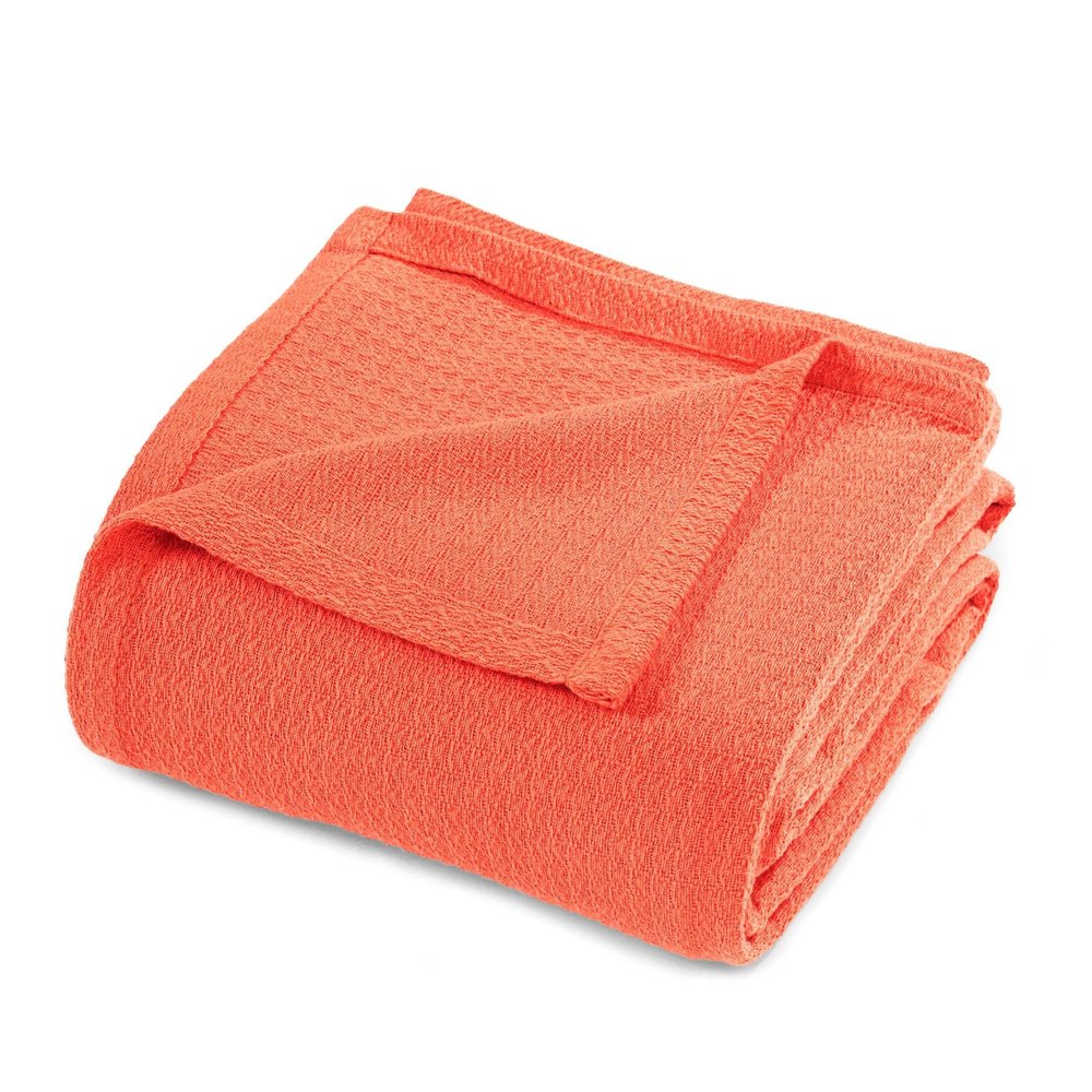 Queen Coral Cotton Waffle Weave Blanket — view 3
