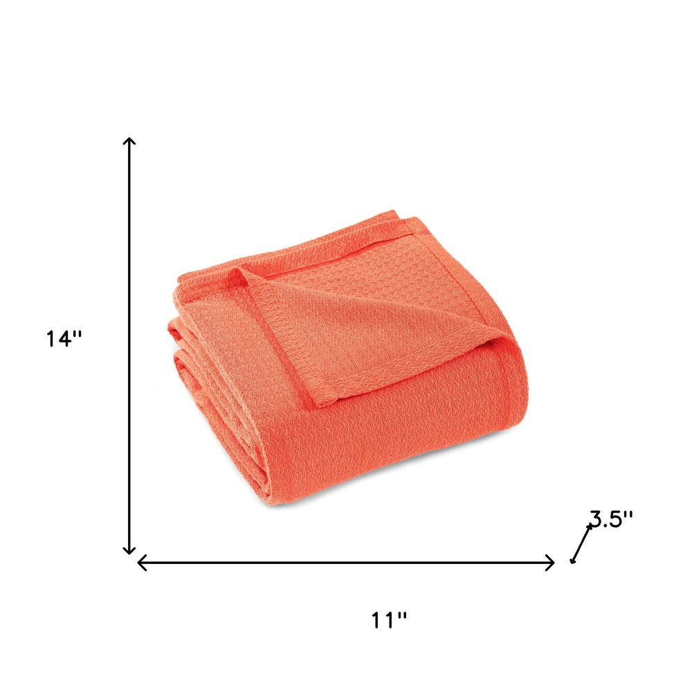 Queen Coral Cotton Waffle Weave Blanket — view 4