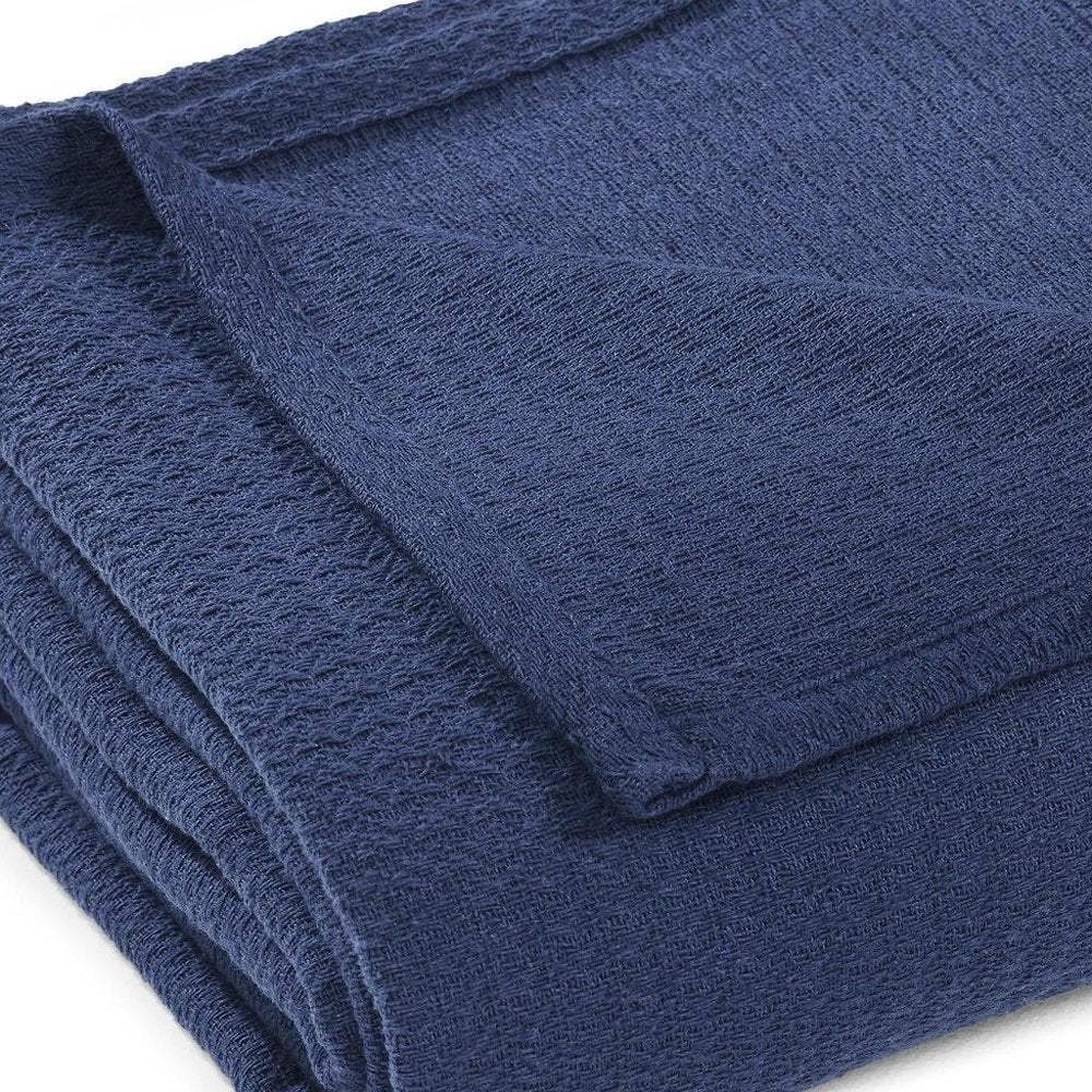 Queen Navy Blue Cotton Waffle Weave Blanket — view 4