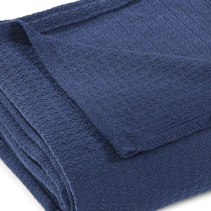 Queen Navy Blue Cotton Waffle Weave Blanket