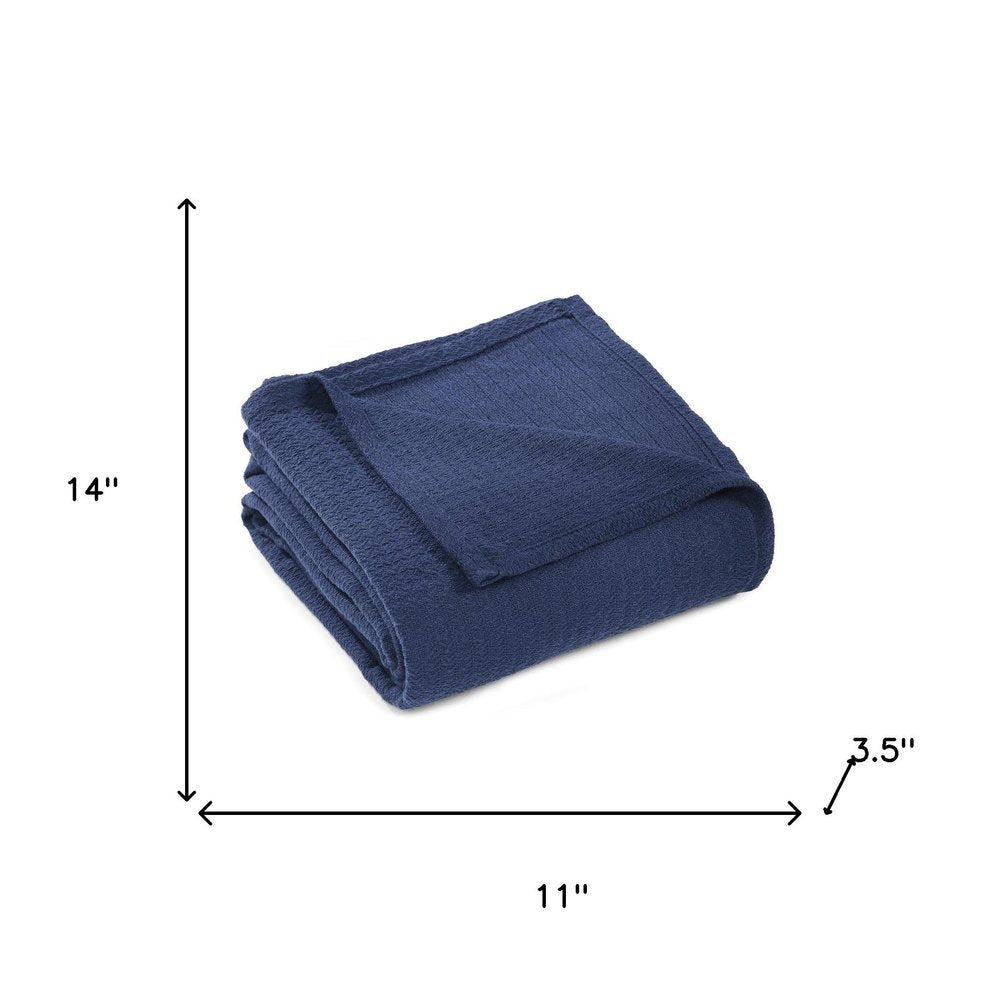 Queen Navy Blue Cotton Waffle Weave Blanket — view 2