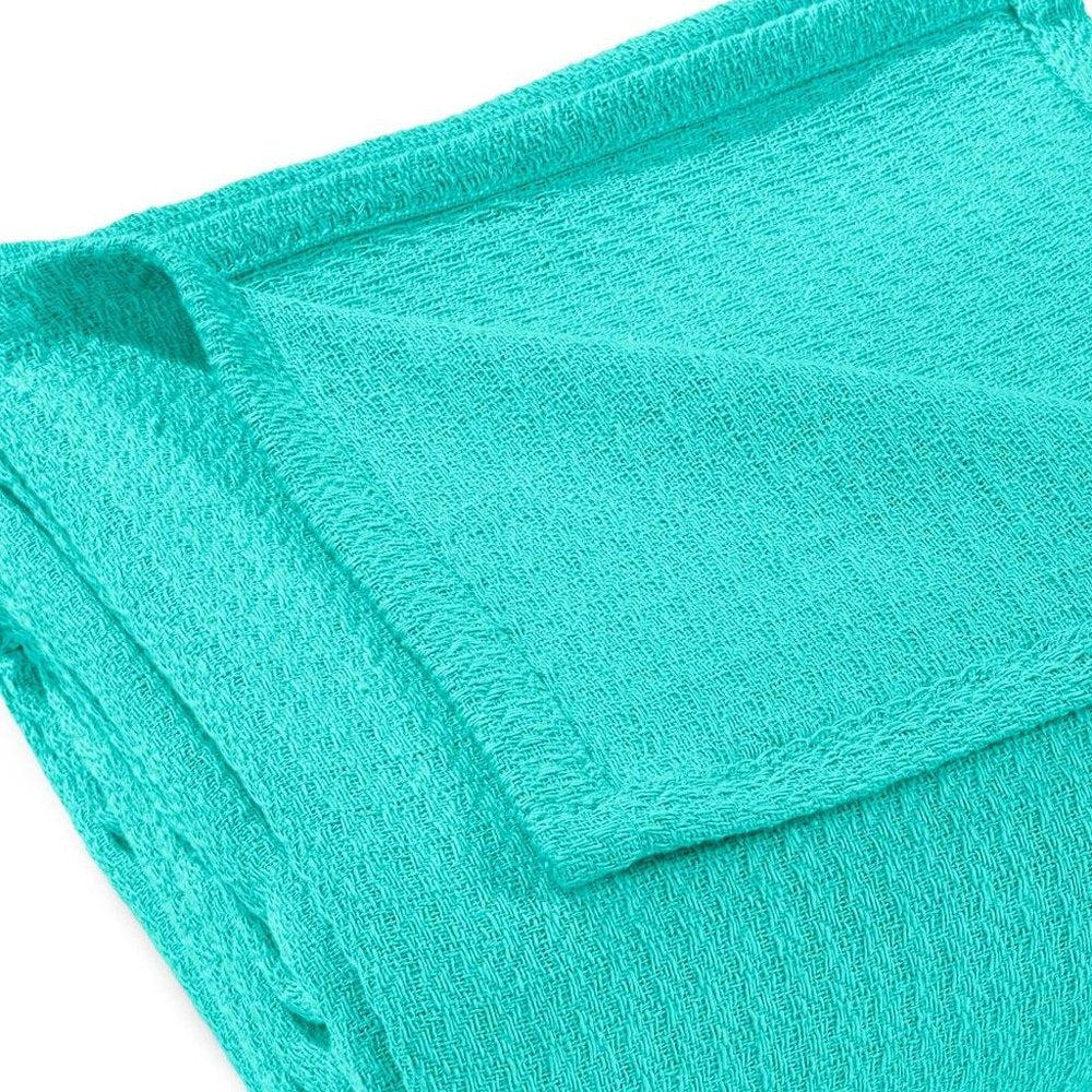 Queen Turquoise Cotton Waffle Weave Blanket — view 4