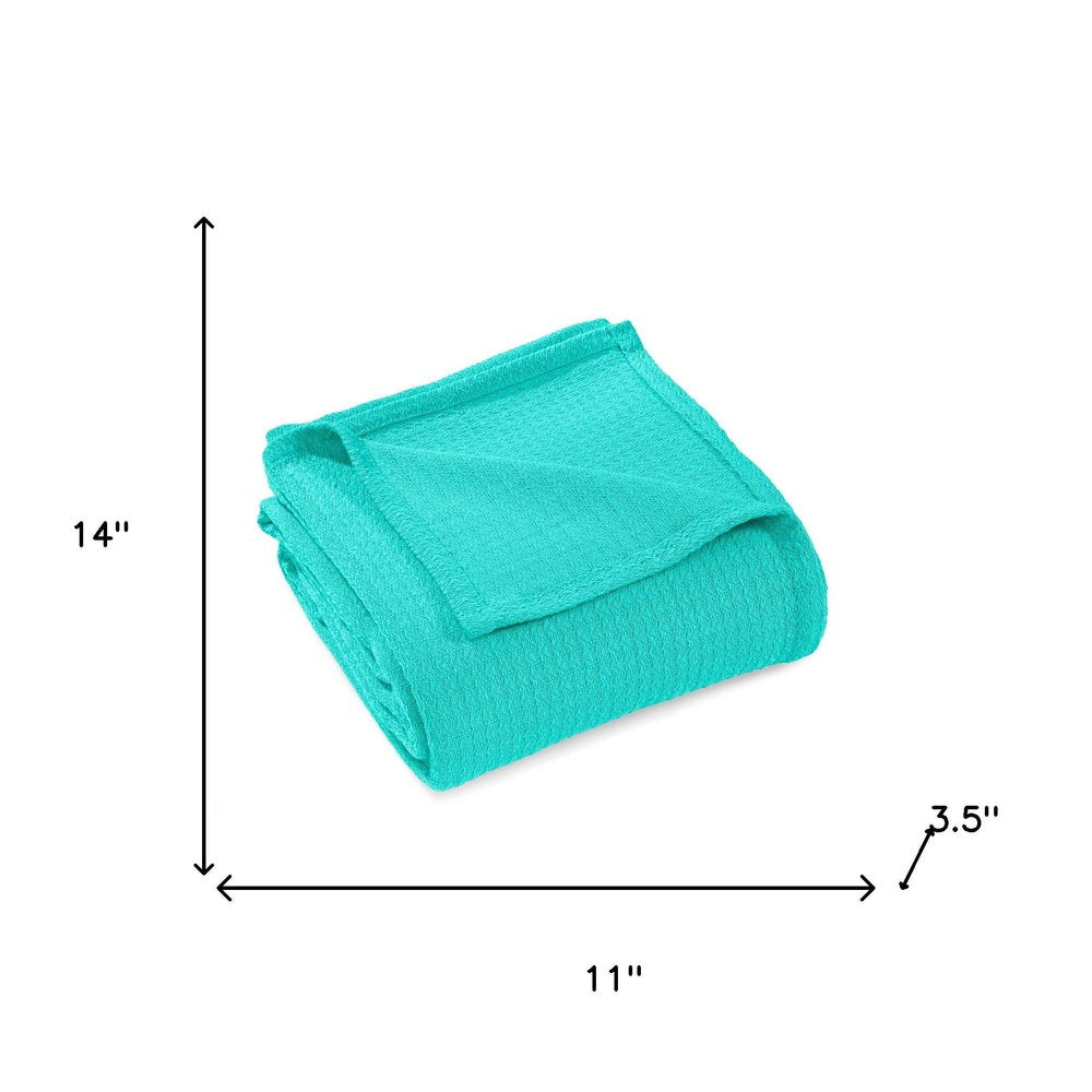 Queen Turquoise Cotton Waffle Weave Blanket — view 2