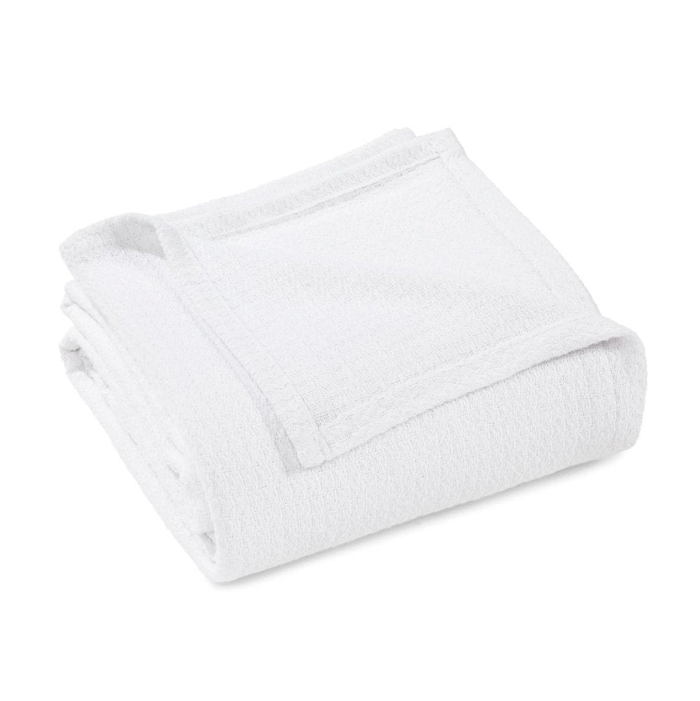 Queen White Cotton Waffle Weave Blanket — view 1