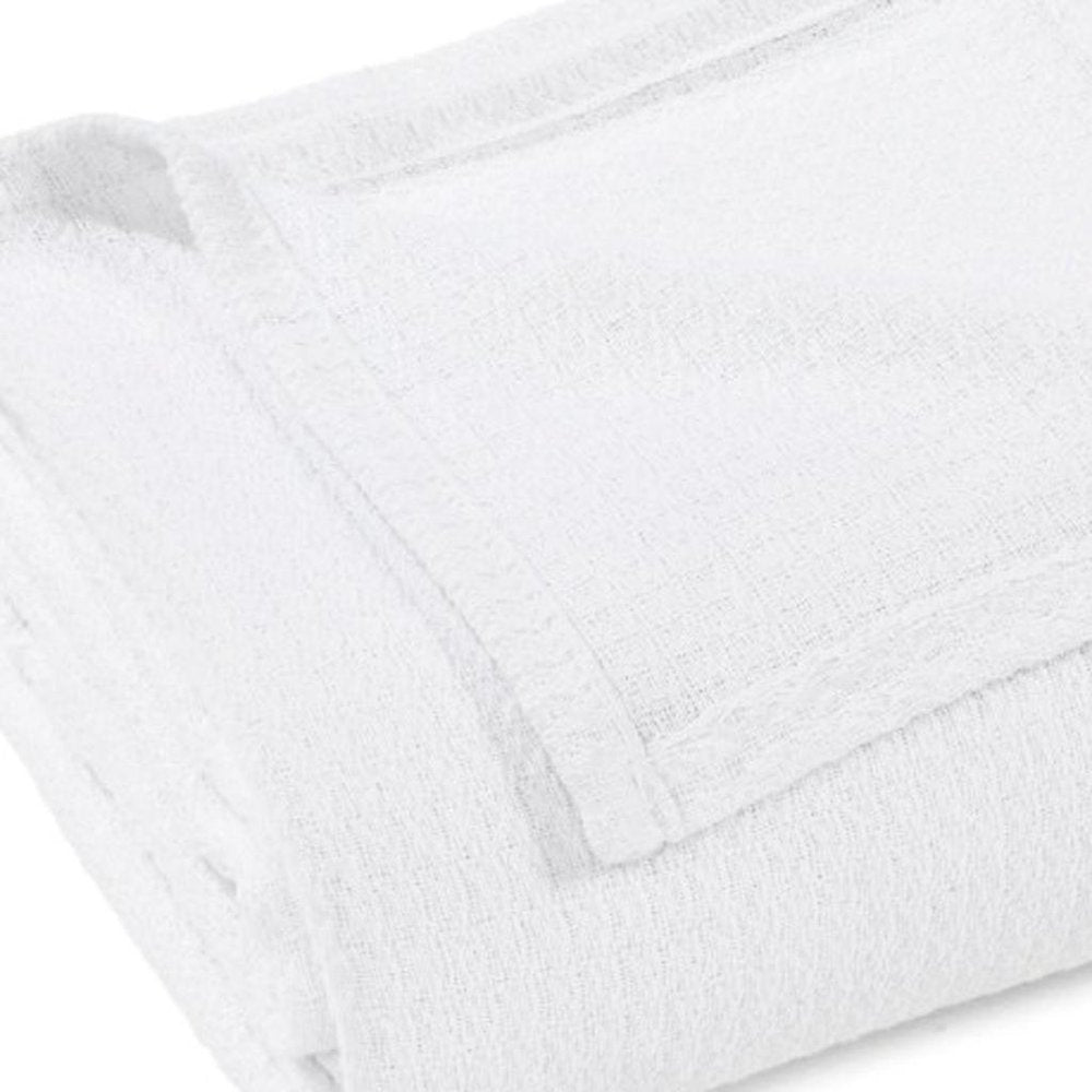 Queen White Cotton Waffle Weave Blanket — view 2