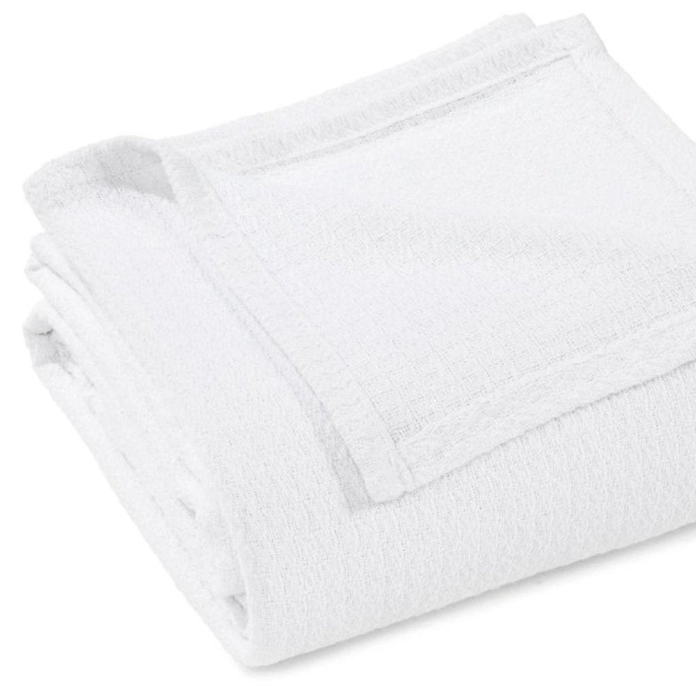 Queen White Cotton Waffle Weave Blanket — view 3