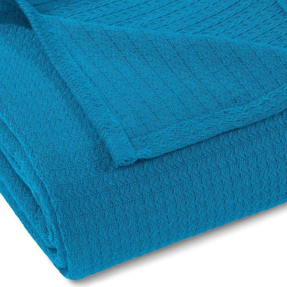 King Azure Cotton Waffle Weave Blanket — view 2