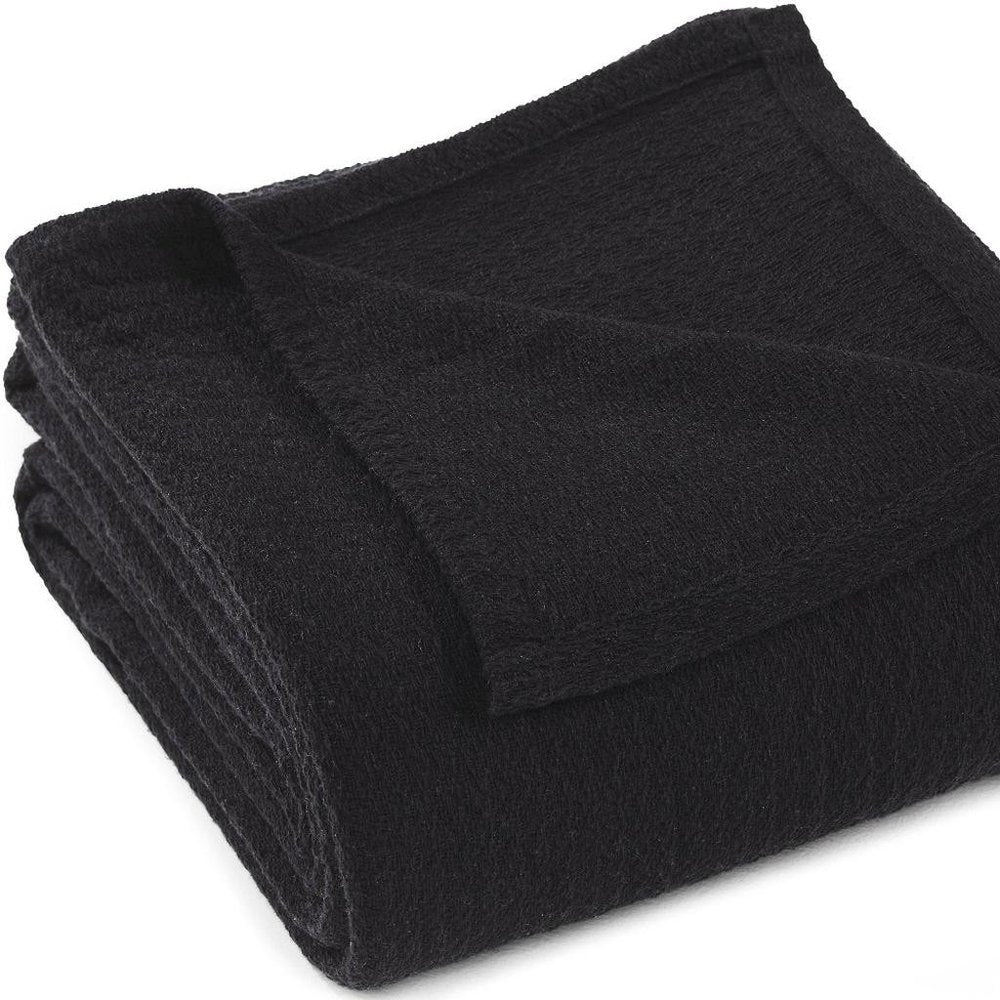 King Black Cotton Waffle Weave Blanket — view 4