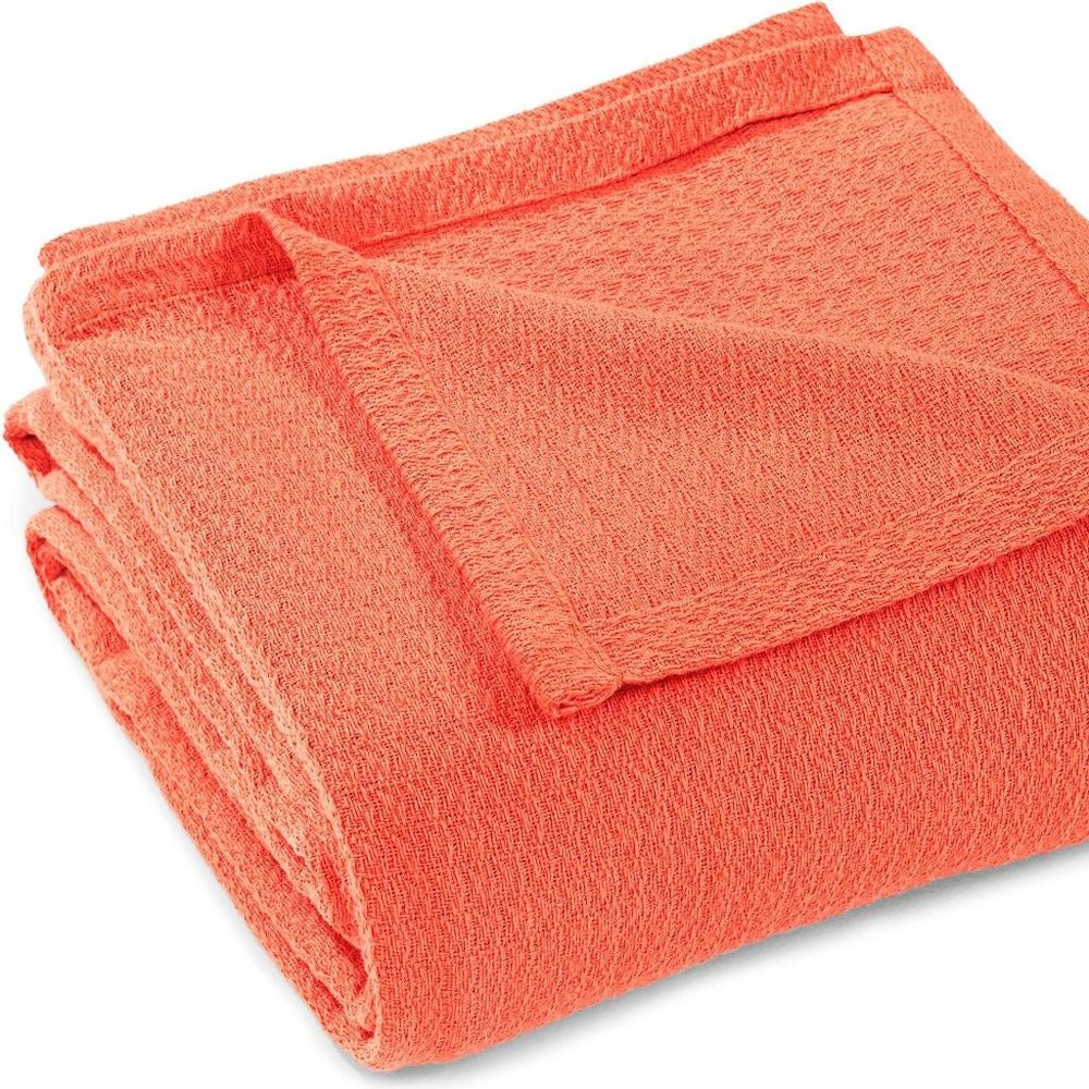 King Coral Cotton Waffle Weave Blanket — view 4