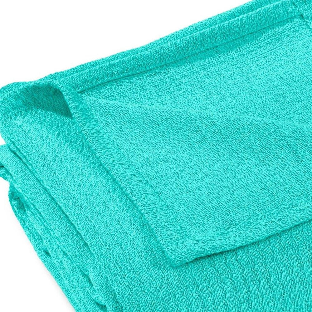 King Turquoise Cotton Waffle Weave Blanket — view 3
