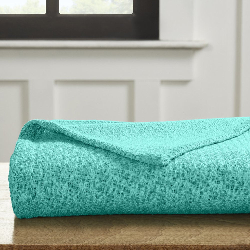 King Turquoise Cotton Waffle Weave Blanket — view 1