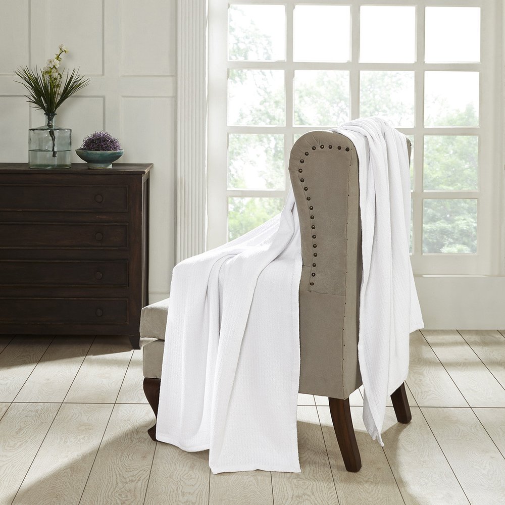 King White Cotton Waffle Weave Honeycomb Blanket — view 2