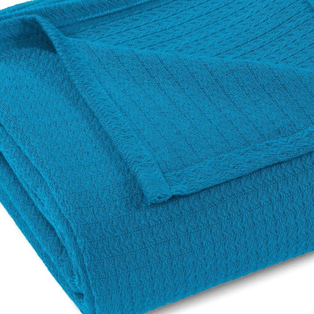 Twin Azure Cotton Waffle Weave Blanket — view 2