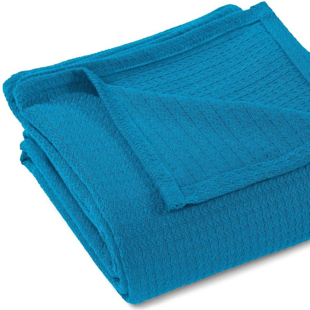 Twin Azure Cotton Waffle Weave Blanket — view 3