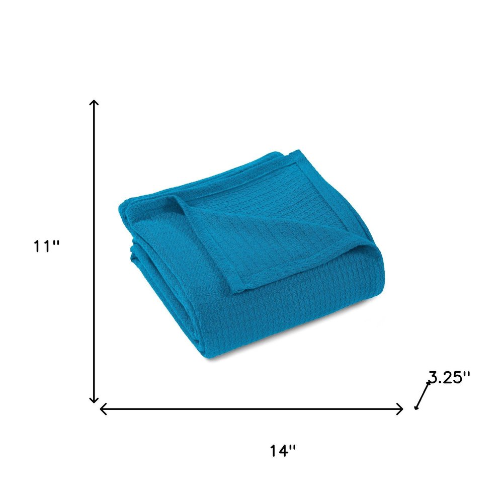 Twin Azure Cotton Waffle Weave Blanket — view 4
