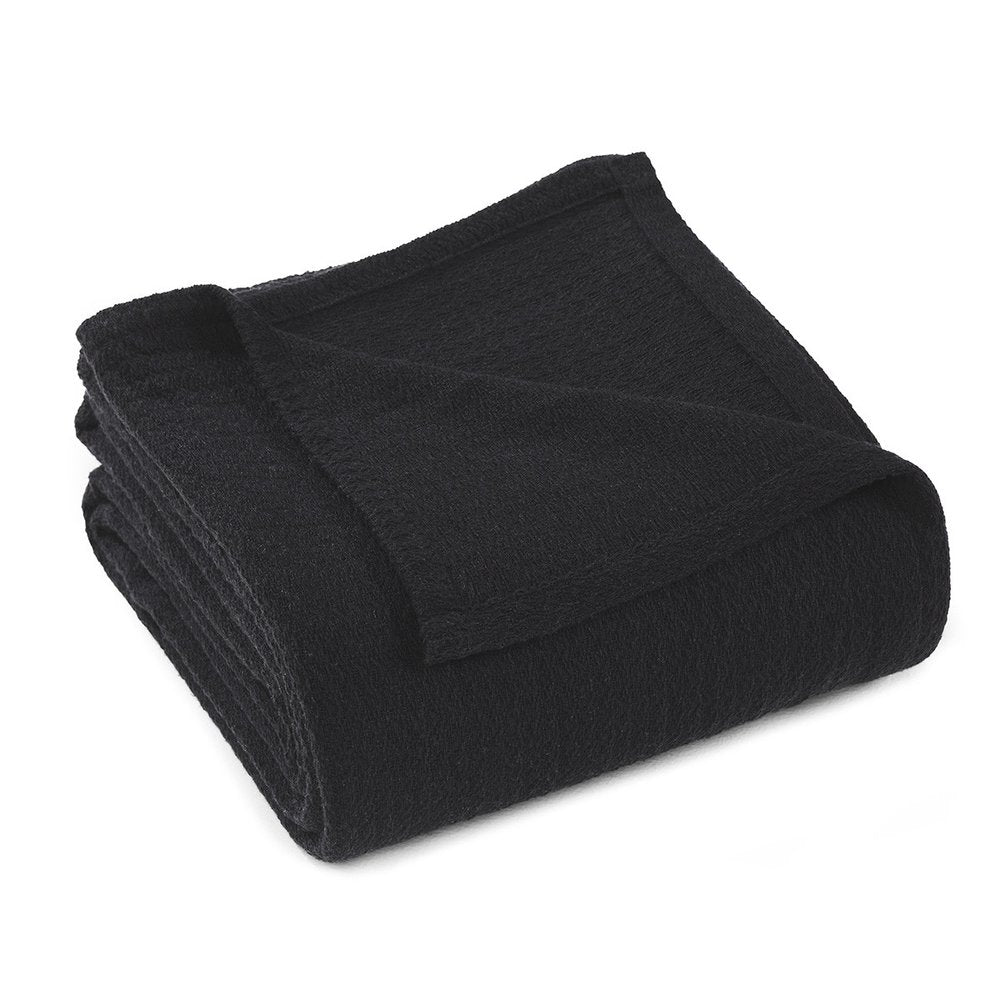 Twin Black Cotton Waffle Weave Blanket — view 1