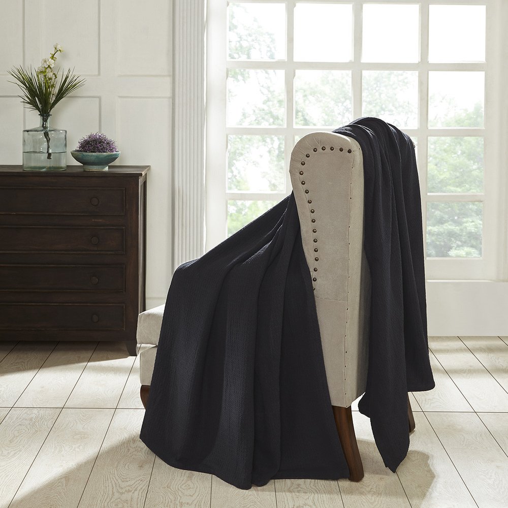 Twin Black Cotton Waffle Weave Blanket — view 2