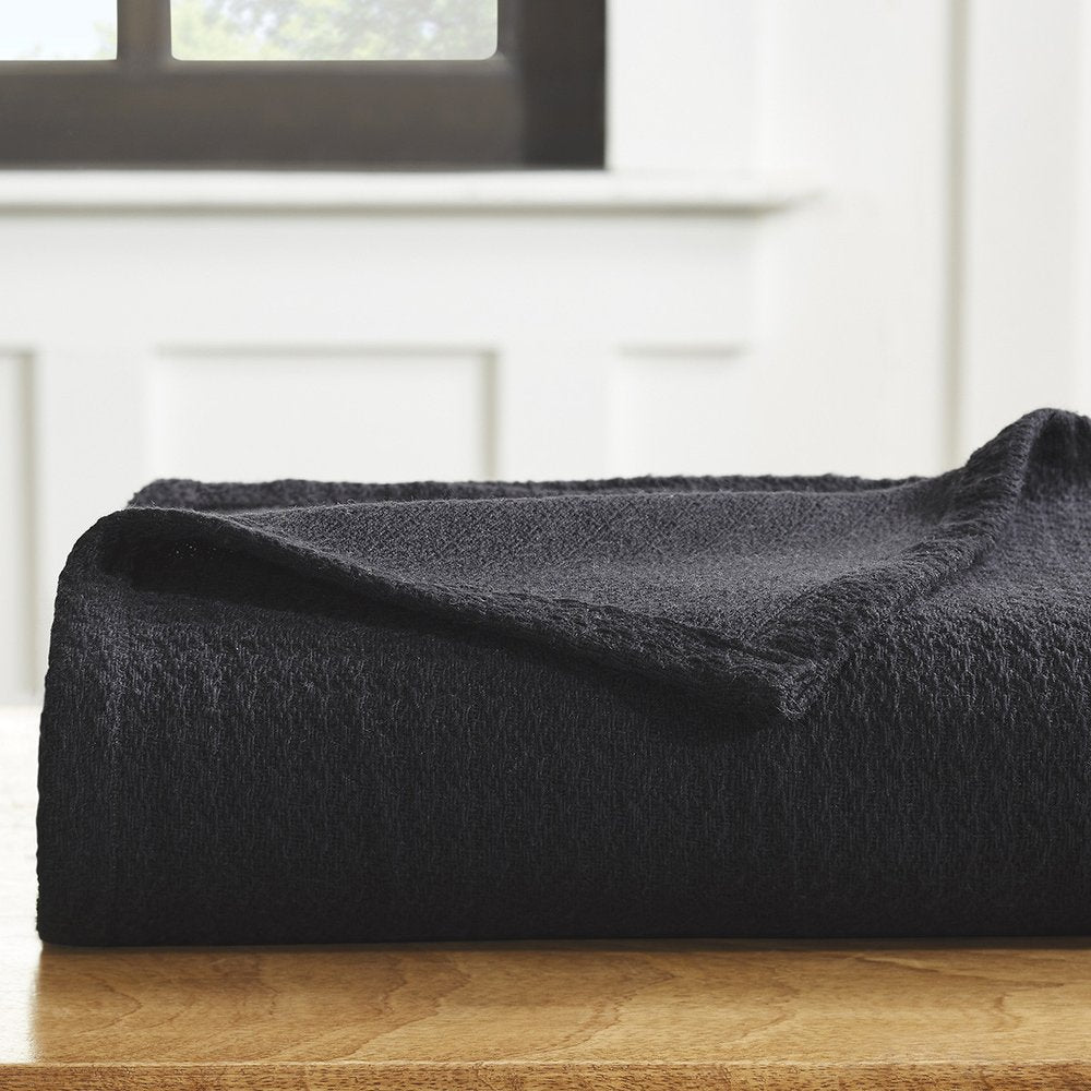 Twin Black Cotton Waffle Weave Blanket — view 4