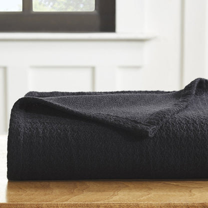 Twin Black Cotton Waffle Weave Blanket