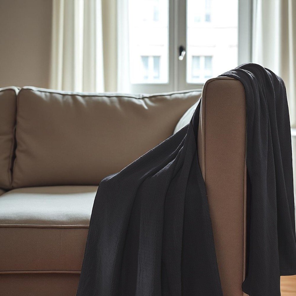Twin Black Cotton Waffle Weave Blanket — view 5