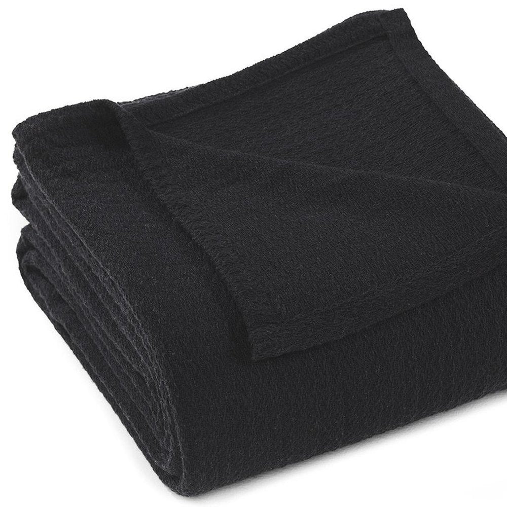 Twin Black Cotton Waffle Weave Blanket — view 7