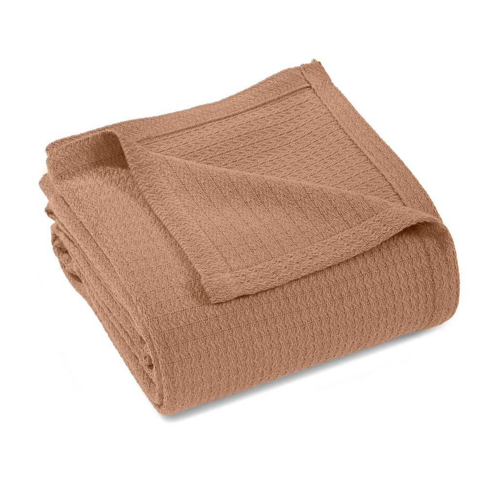 Twin Camel Cotton Waffle Weave Blanket — view 1