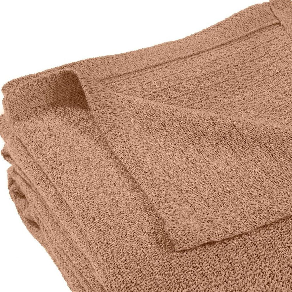 Twin Camel Cotton Waffle Weave Blanket — view 3