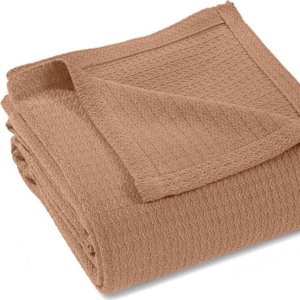 Twin Camel Cotton Waffle Weave Blanket — view 8