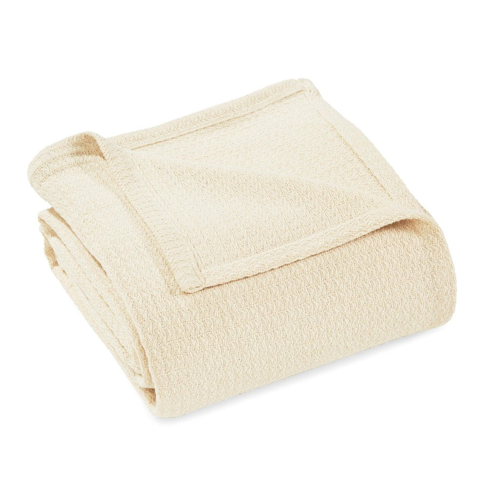 Twin Ivory Cotton Waffle Weave Blanket — view 1