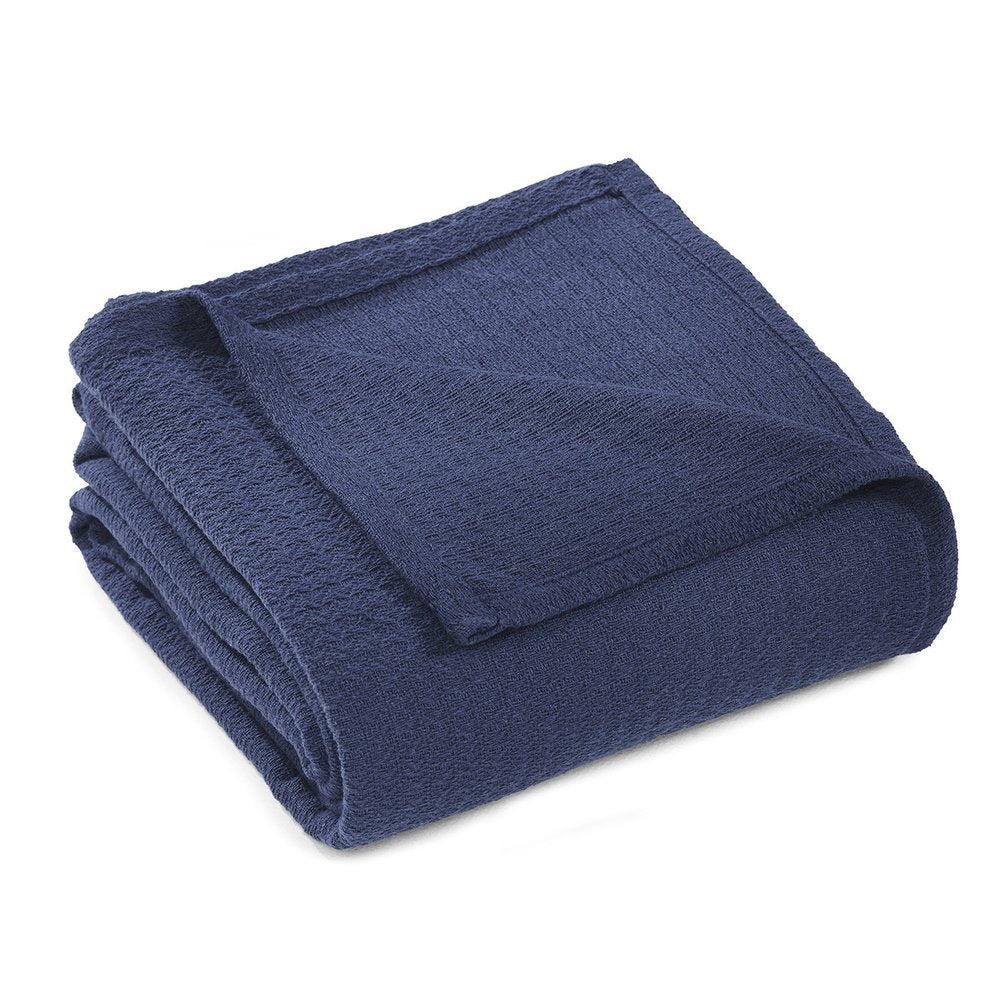 Twin Navy Blue Cotton Waffle Weave Blanket — view 1