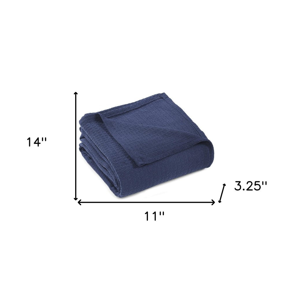 Twin Navy Blue Cotton Waffle Weave Blanket — view 4