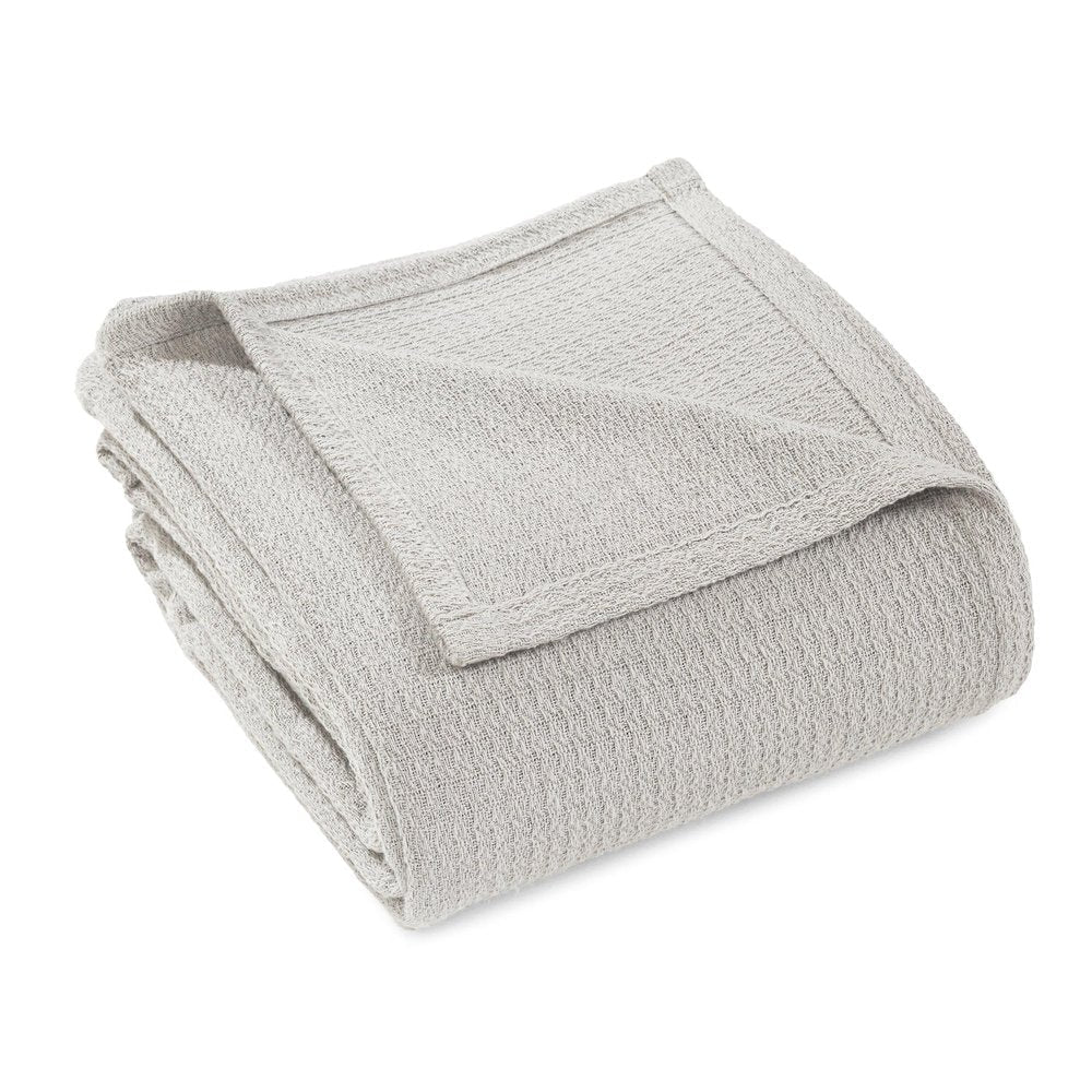 Twin Silver Cotton Waffle Weave Blanket