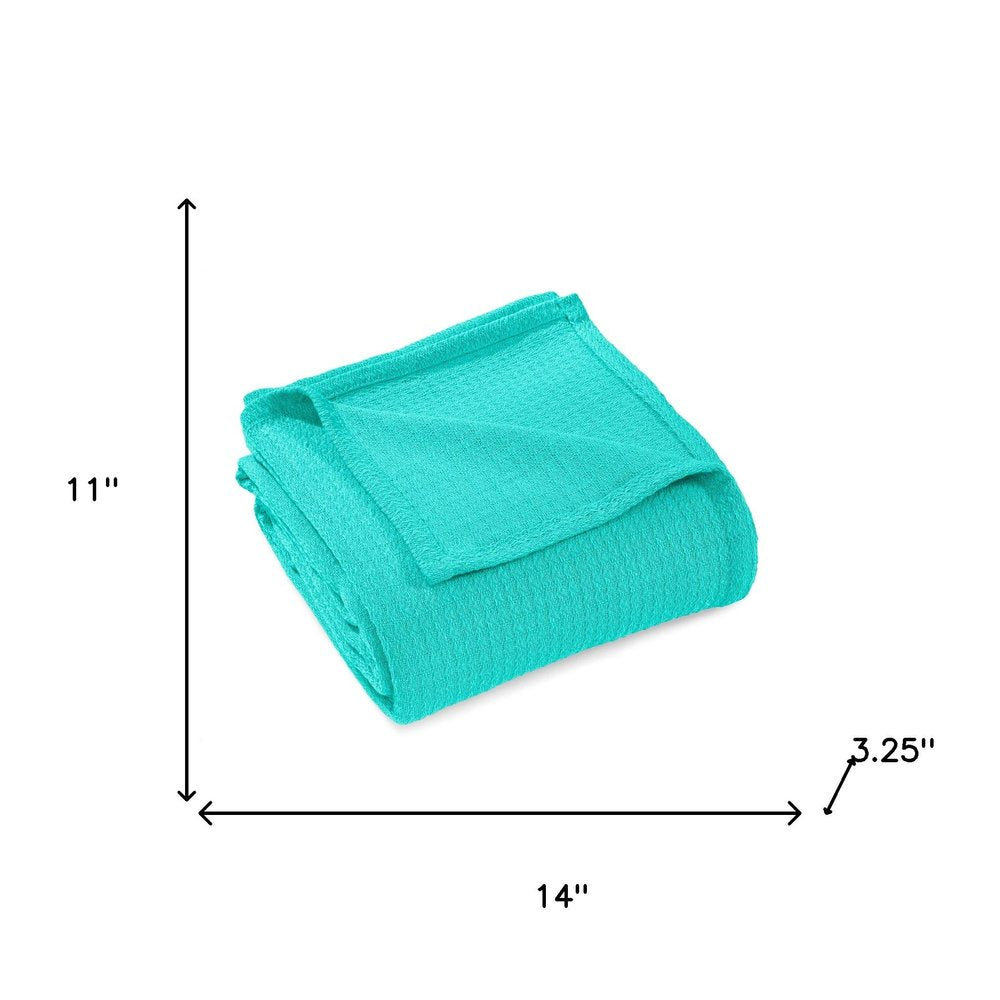 Twin Turquoise Cotton Waffle Weave Blanket — view 2