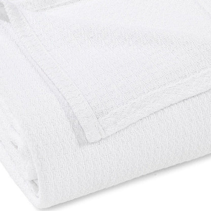 Twin White Cotton Waffle Weave Blanket